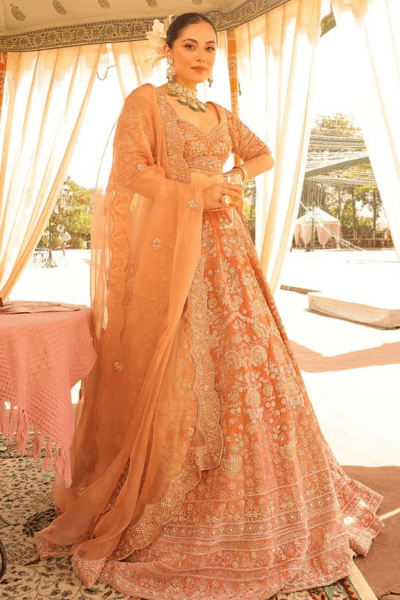 Peach Velvet Lehenga