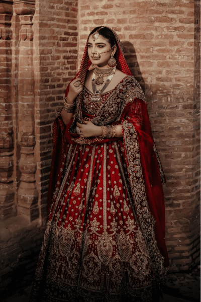 Bridal Brick Red Lehenga - view 1