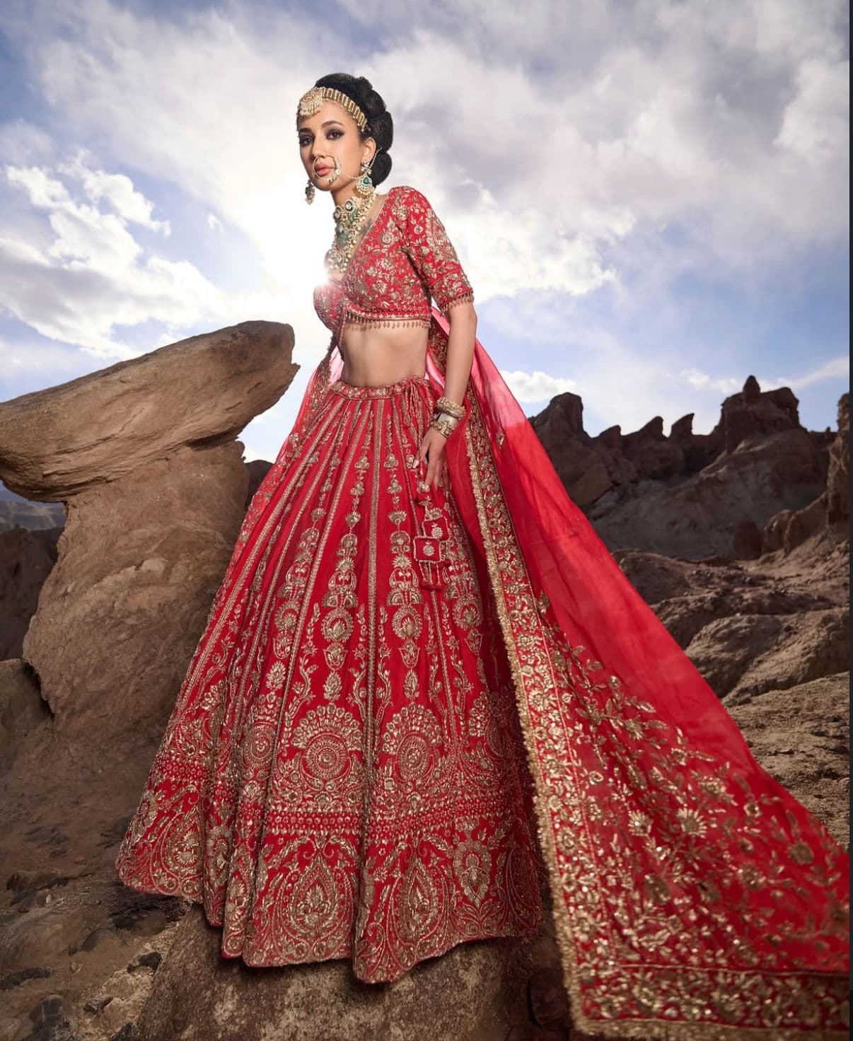 Rose Red Lehenga - view 2