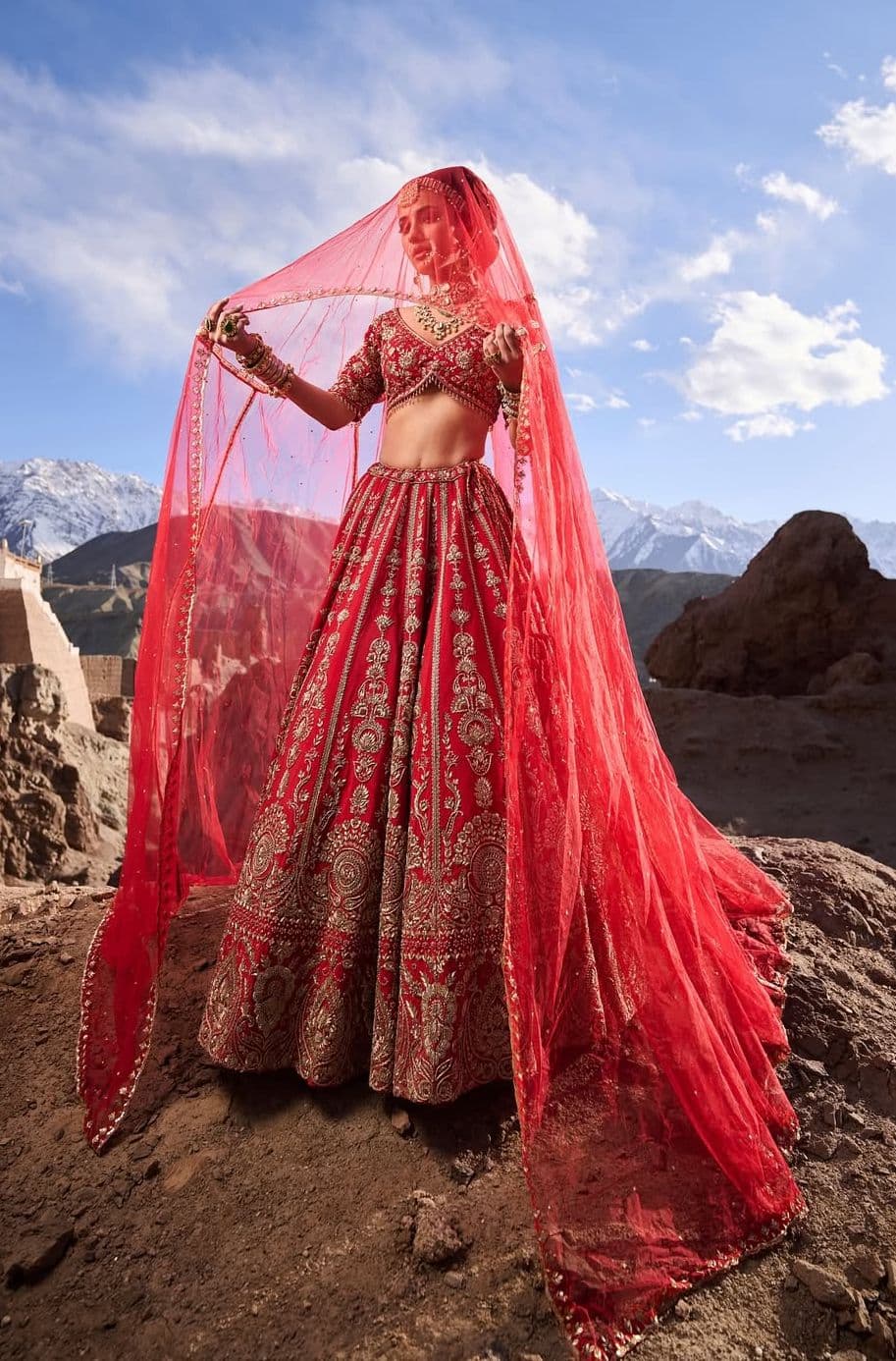 Rose Red Lehenga - view 3