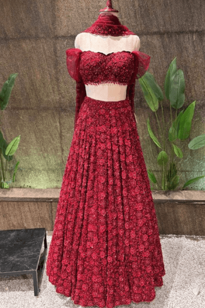 Red Lehenga - view 1