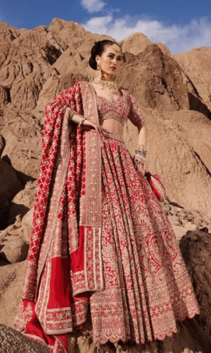 Red Lehenga With Bandhej Dupatta thumbnail 1