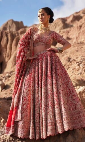 Red Lehenga With Bandhej Dupatta thumbnail 2