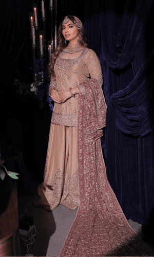 Beige Sharara With Jaal Dupatta thumbnail 1