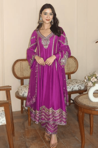 Purple Anarkali - view 1