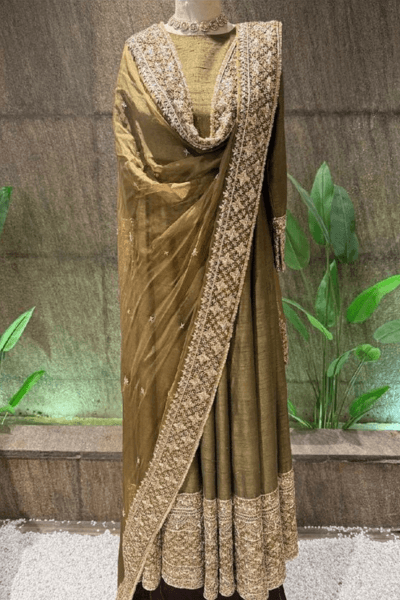 Olive Green Anarkali - view 1
