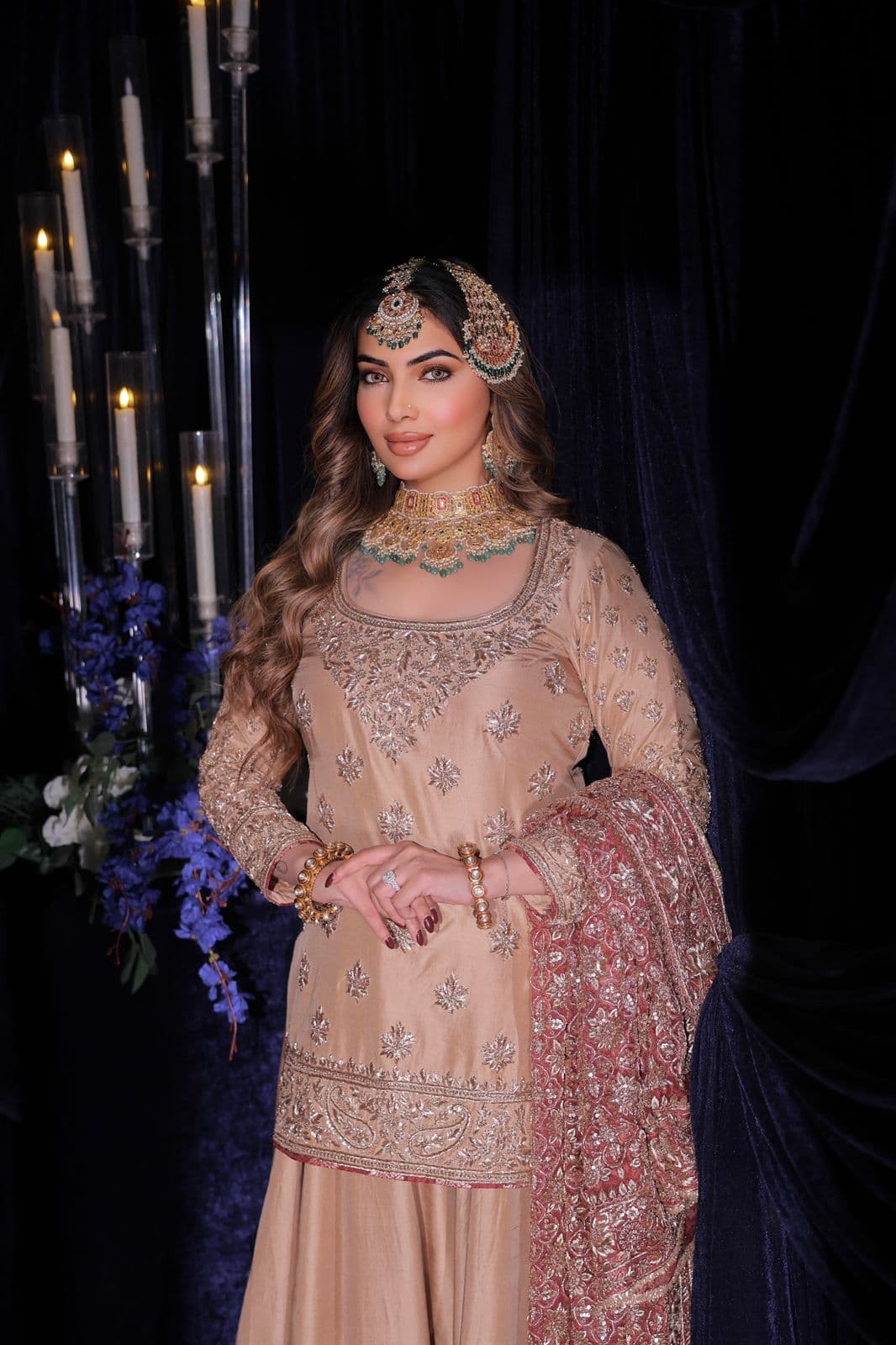 Beige Sharara With Jaal Dupatta - view 2